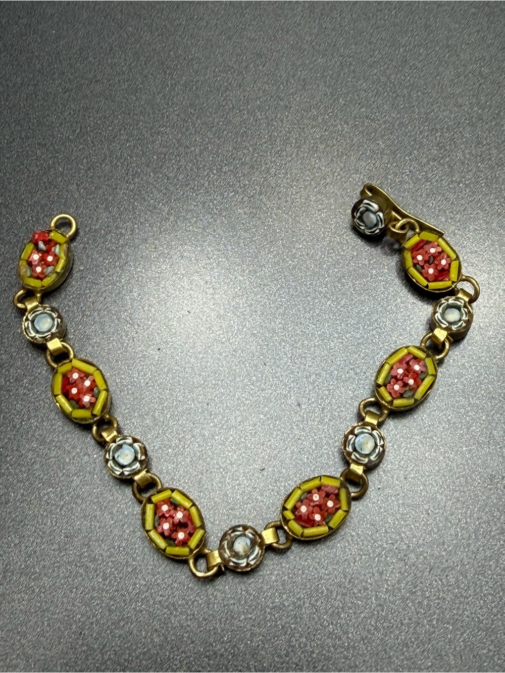 Vintage Micro Mosaic Red and Gold Floral Bracelet #mo170